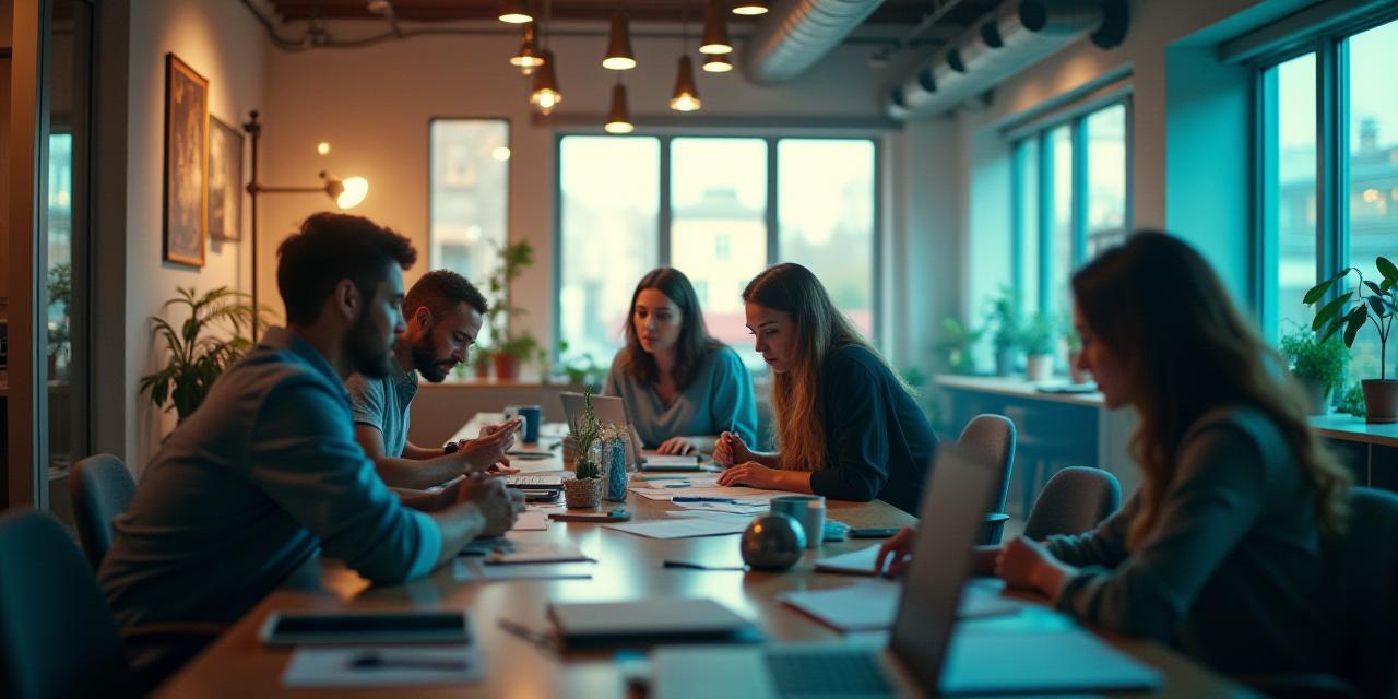 Creative professionals brainstorming in a modern studio