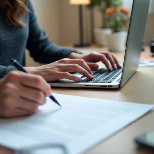 Writer drafting an SEO article on laptop